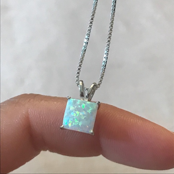Sterling Silver White Opal Pendant Necklace - Picture 6 of 8